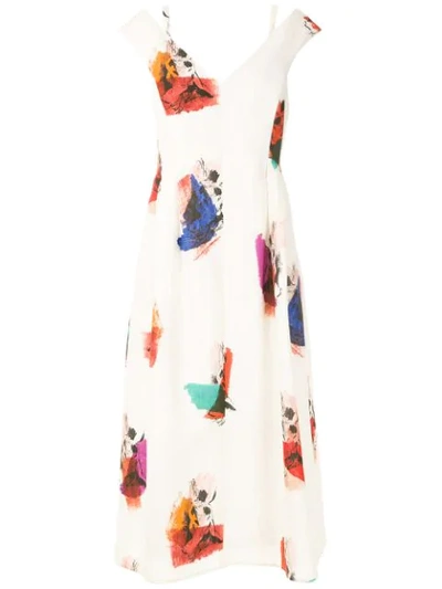Shop Andrea Marques Printed Flared Dress In White