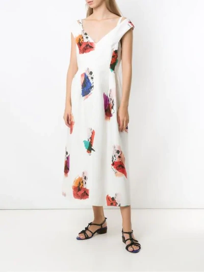 Shop Andrea Marques Printed Flared Dress In White