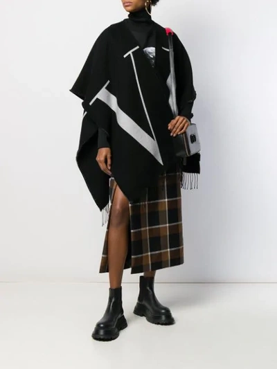 Valentino Logo Print Fringed Cape In Black