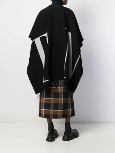 Valentino Logo Print Fringed Cape In Black