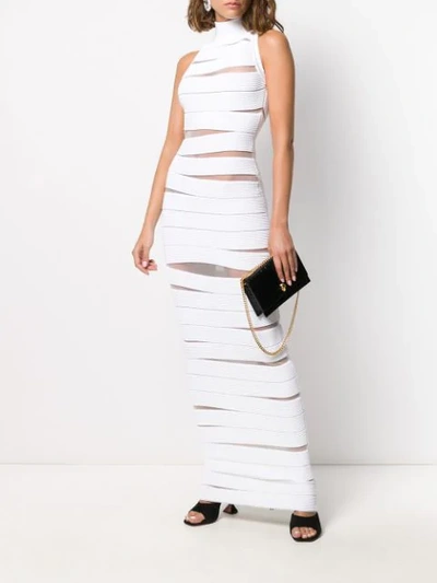 Shop Balmain High Neck Strappy Dress In White