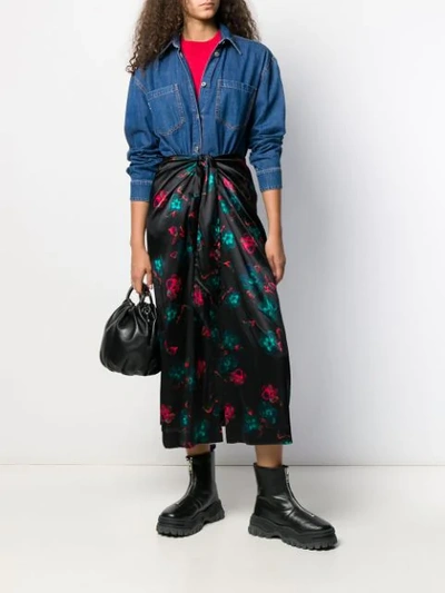 Shop Ganni Floral Long Skirt In Black