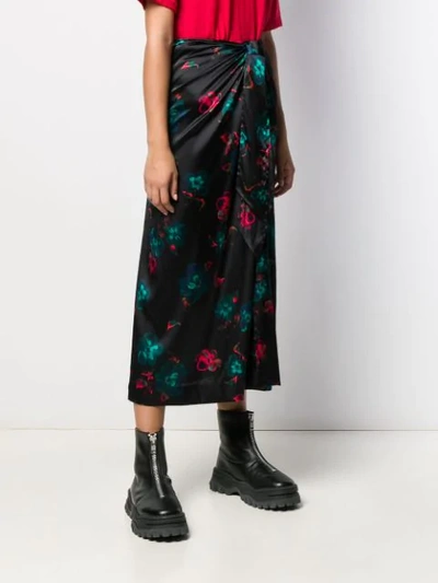 Shop Ganni Floral Long Skirt In Black