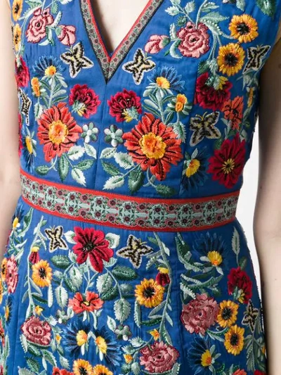 Shop Alice And Olivia Floral Flared Dress In Blue