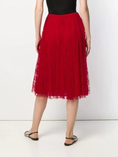 Shop Valentino Pleated Chantilly Lace Skirt In 157 Red