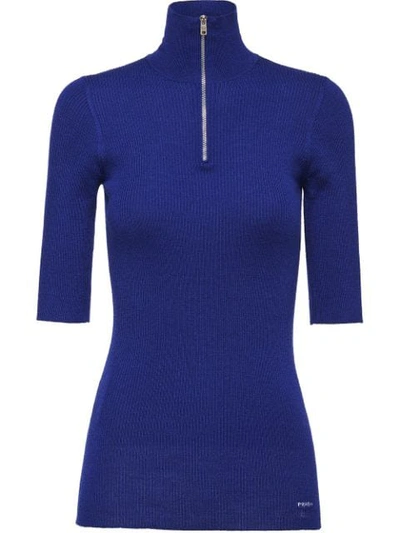 Shop Prada Funnel Neck Knitted Top - Blue