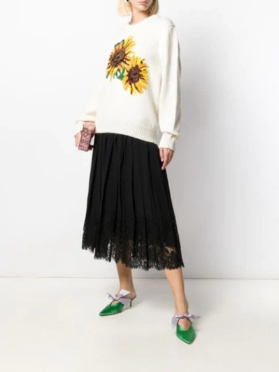 Shop Dolce & Gabbana Sunflower Intarsia Jumper In White