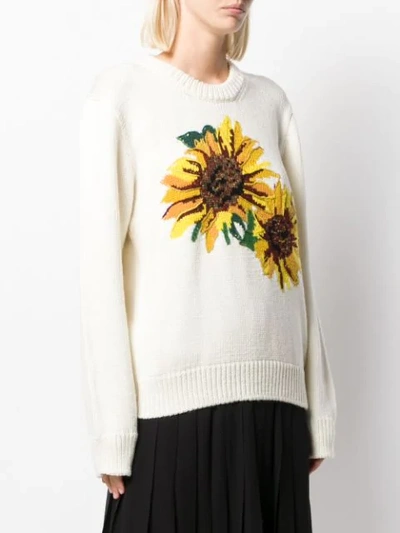 Shop Dolce & Gabbana Sunflower Intarsia Jumper In White