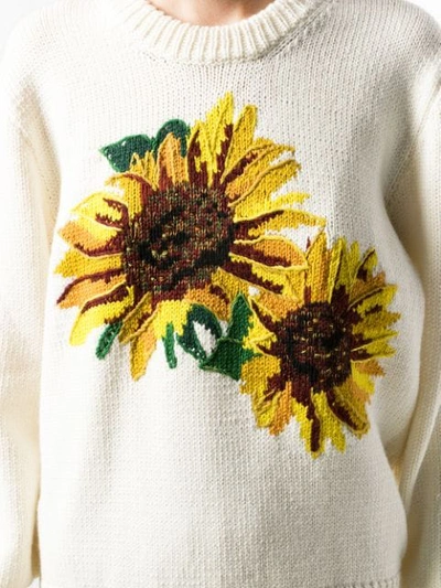 Shop Dolce & Gabbana Sunflower Intarsia Jumper In White