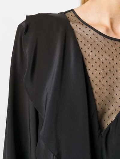Shop Barbara Bui Ruffled Mesh Silk Dress In Black