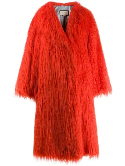 Shop Gucci Faux Fur Shaggy Coat In Orange