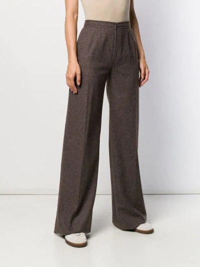 Pre-owned Emanuel Ungaro 1970's Pinstriped Flared Trousers In Brown