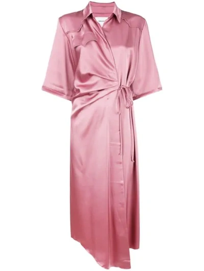 Shop Nanushka Lais Satin Wrap Dress In Pink