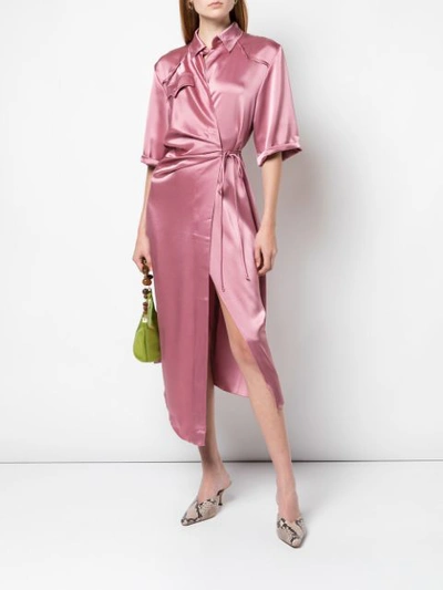 Shop Nanushka Lais Satin Wrap Dress In Pink