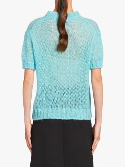 Shop Prada Chunky Knit Shortsleeved Jumper In Blue