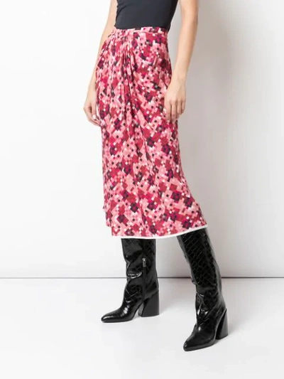 Shop Marni Pixel Print Pleated Midi-skirt In Pink