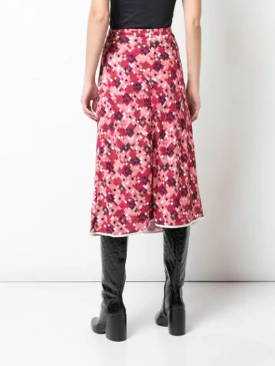 Shop Marni Pixel Print Pleated Midi-skirt In Pink