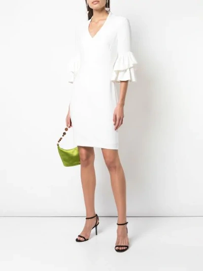 Shop Black Halo Ruffled-sleeves Midi Dress In White
