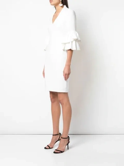 Shop Black Halo Ruffled-sleeves Midi Dress In White