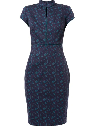 Shop Shanghai Tang Bird Print Qipao Dress In Blue