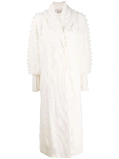 Shop Temperley London Chrissie Cable-knit Cardi-coat In White