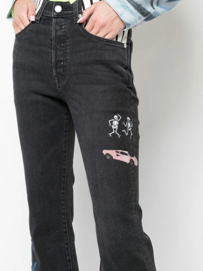 Shop Lost Daze Multi-print Detail Bootcut Jeans In Black