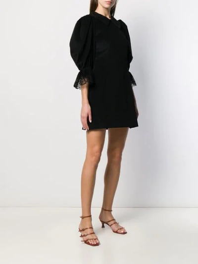 Shop Dolce & Gabbana Puff-sleeved Short Velvet Dress In Black