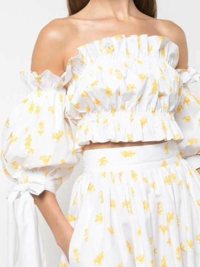 Shop Carolina Herrera Printed Off Shoulder Cropped Top In White