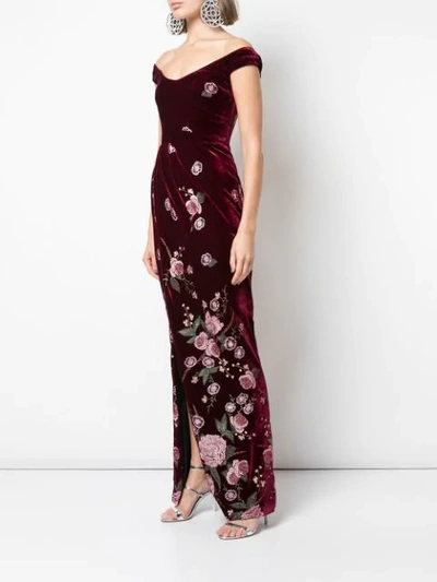Shop Marchesa Notte Embroidered Floral Gown In Red