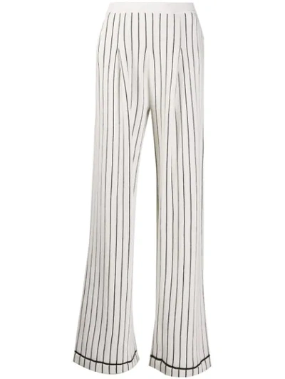Shop Barrie Striped Cashmere Wide-leg Trousers In White