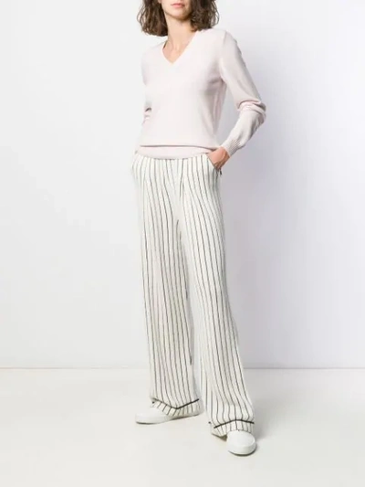 Shop Barrie Striped Cashmere Wide-leg Trousers In White