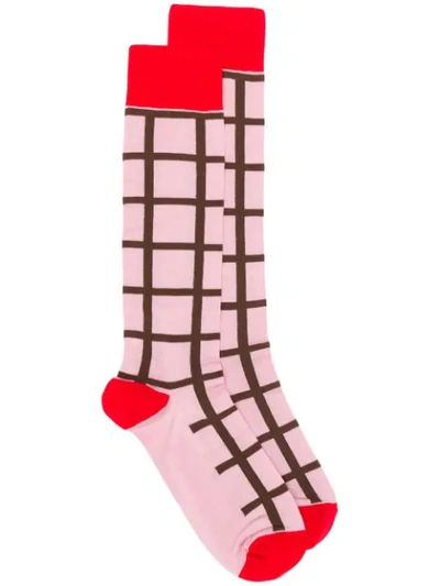 MARNI 格纹针织袜 - 粉色