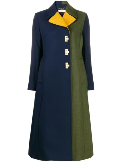 Shop Tory Burch Flip-lock Color-block Coat In Blue