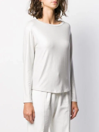 Shop Majestic Long-sleeve Fitted Top In Silver