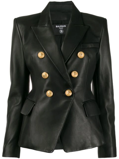 Shop Balmain Double-breasted Blazer In Black