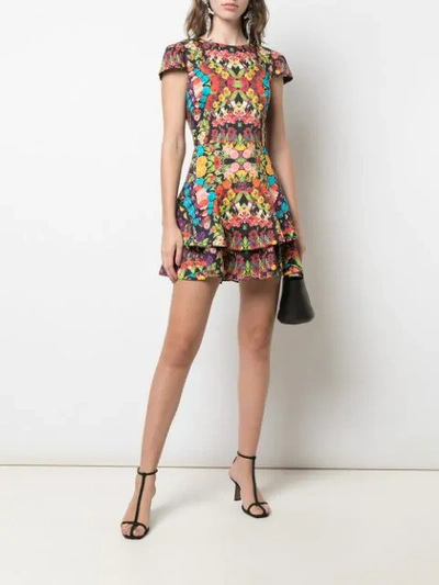 Shop Alice And Olivia Ainsley Double Ruffle Mini Dress In Multicolour