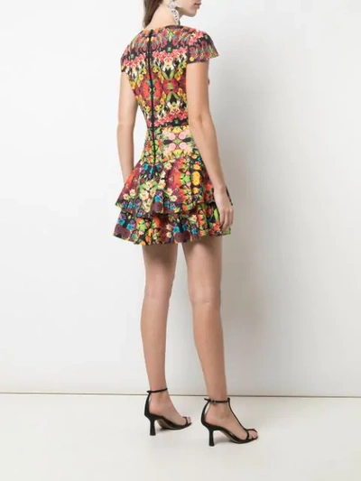 Shop Alice And Olivia Ainsley Double Ruffle Mini Dress In Multicolour