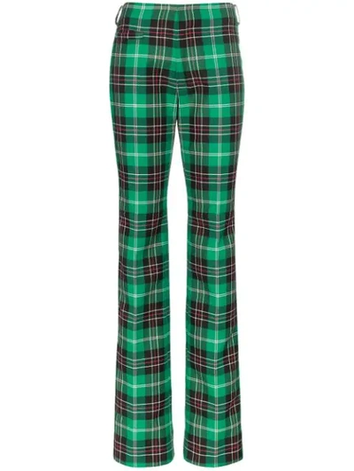 Shop Marine Serre Tartan Boot-cut Trousers In Green