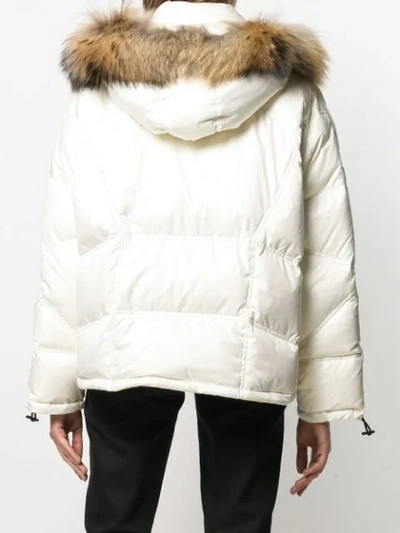 Shop As65 Raccoon Fur Hooded Puffer Jacket In White