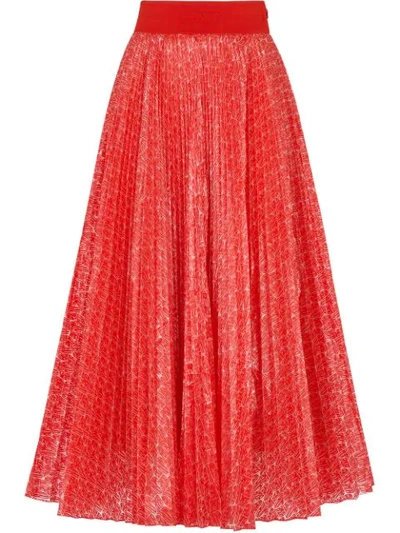 Shop Fendi Roma Amor Pleated Skirt In Red