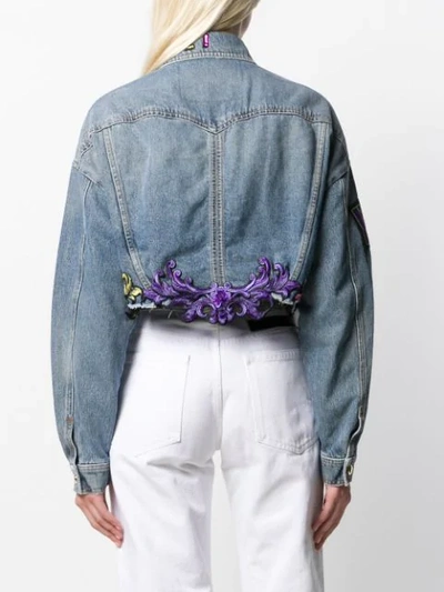 Shop Versace Jeans Couture Lace Hem Denim Jacket In Blue