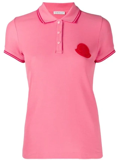 Shop Moncler Logo Plaque Polo Top In Pink