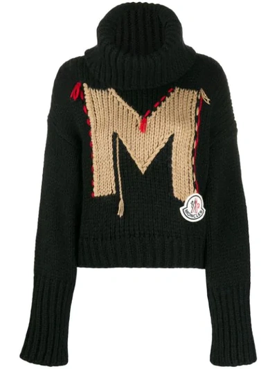 Shop Moncler Intarsia Knitted Jumper In Black