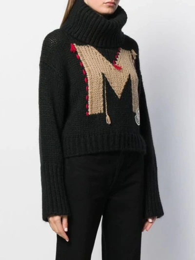 Shop Moncler Intarsia Knitted Jumper In Black