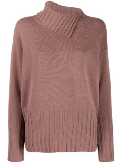 Shop Peserico Asymmetric Neck Jumper In Brown