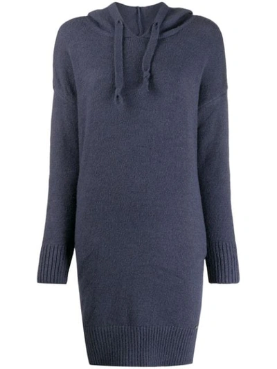 Shop Jovonna Knitted Longline Hoodie In Blue