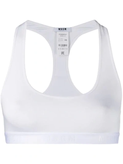 Shop Msgm Logo Trim Sports Bra In White