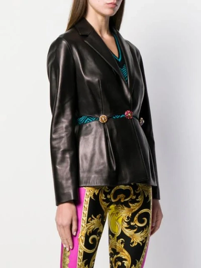 Shop Versace Cut Out Embellished Jacket In Black