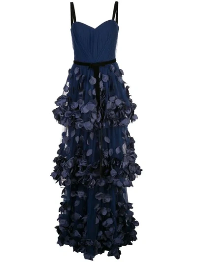 Shop Marchesa Notte Bustier Petals Appliqué Gown In Blue