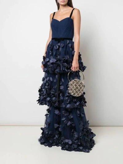 Shop Marchesa Notte Bustier Petals Appliqué Gown In Blue
